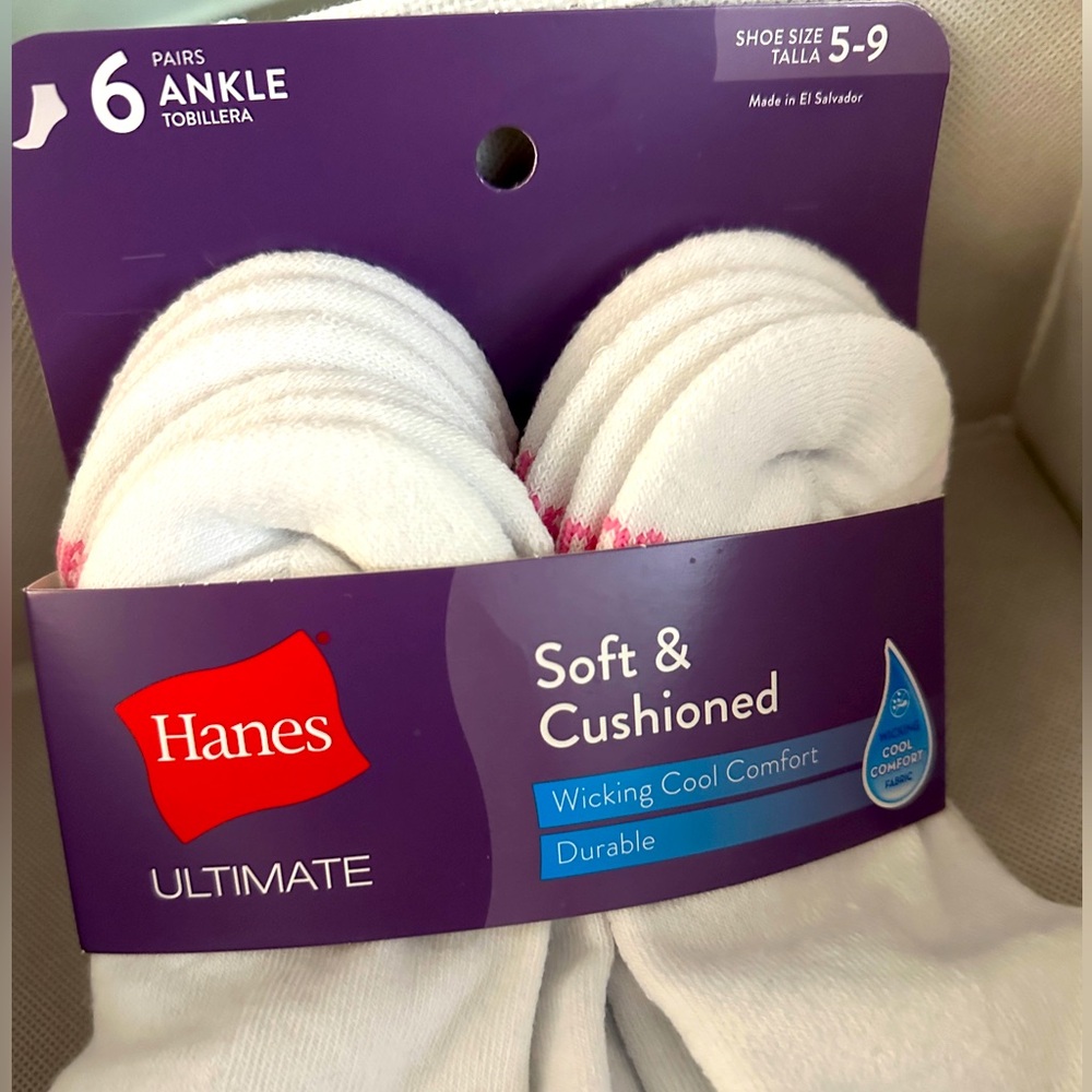 Hanes Ultimate Comfort Ankle Socks 6-Pack White NWTS - Picture 10 of 15